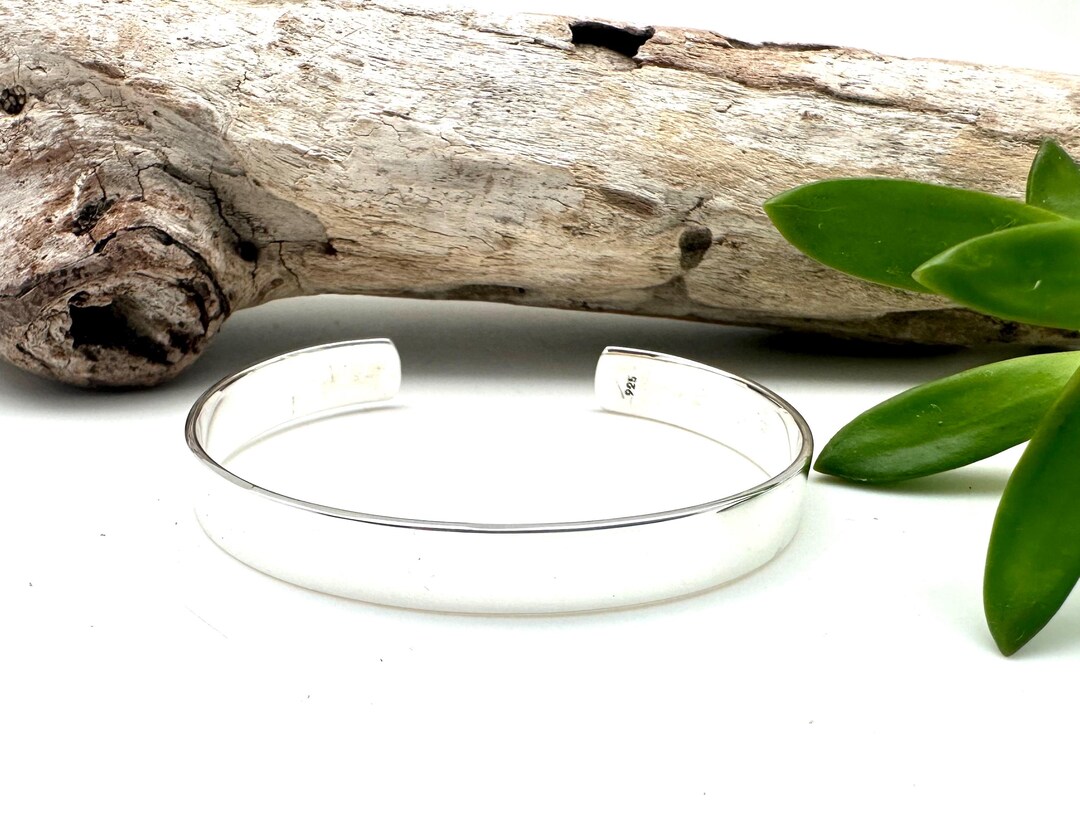 Sterling Silver Cuff Bangle, 6mm Flat Band – Minimalist Stackable