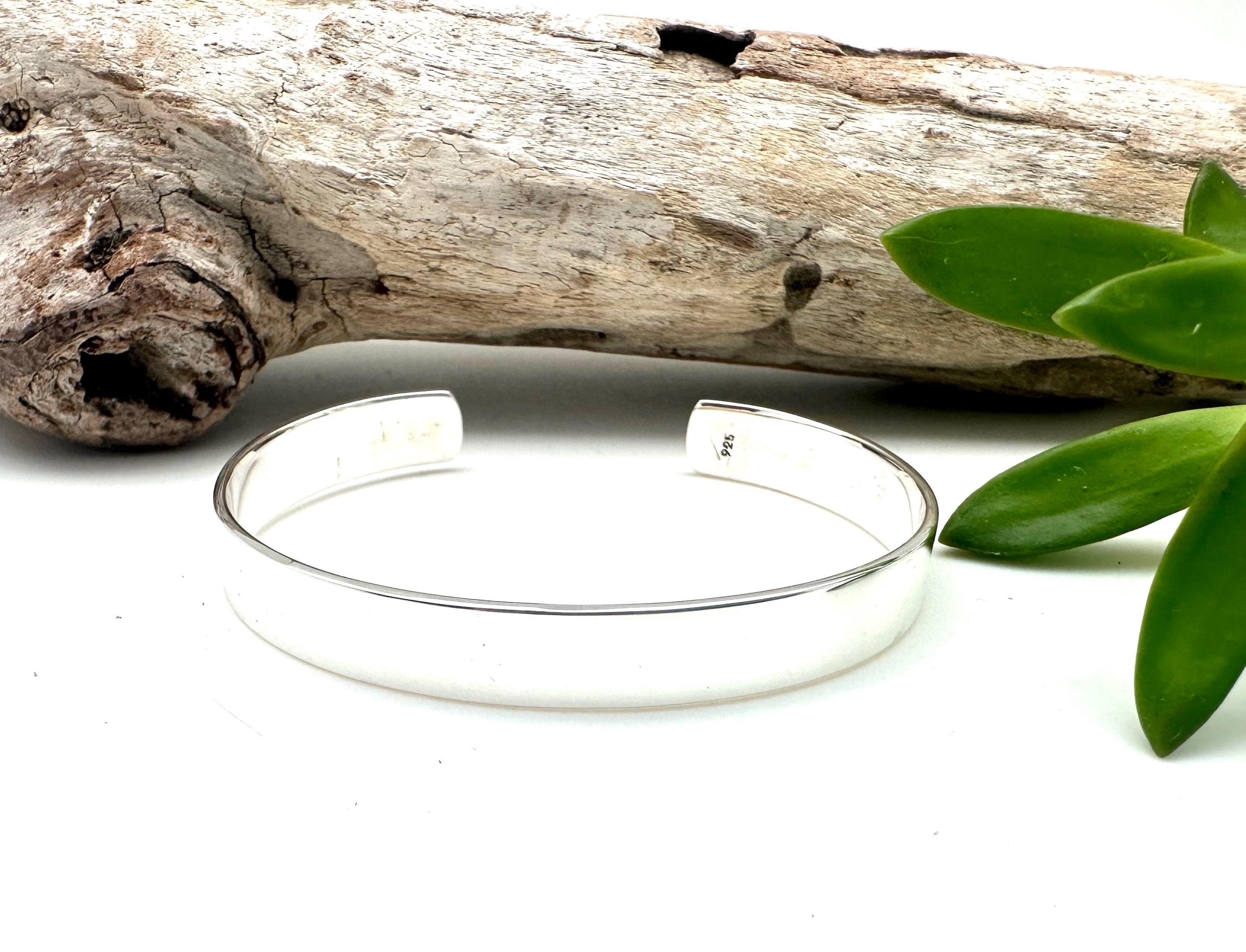 Sterling Silver Cuff Bangle, 6mm Flat Band – Minimalist Stackable