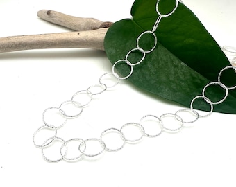 Silver Open Circle Chain / 925 Sterling / Round Circle Link Chain / Everyday Silver Necklace 15”, 16”, 18”, 20”, 22”, 24”, 30”