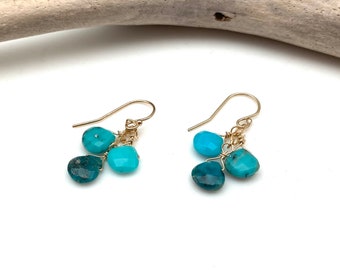 Turquoise Gold Earrings // Multi Turquoise Gold Earrings // Natural Turquoise // Minimalist Turquoise Earrings // Goldfill