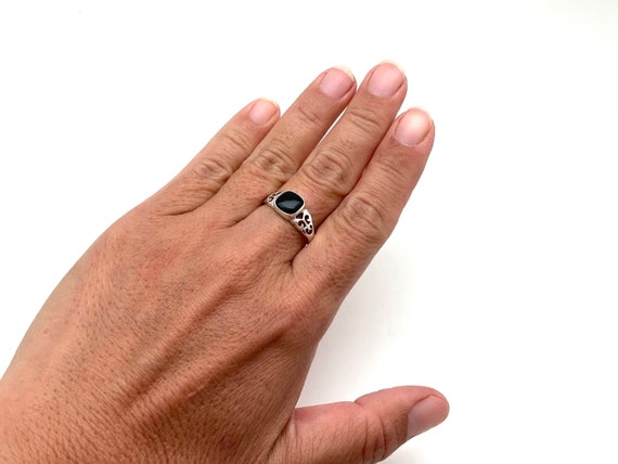 Black Onyx Square Ring, 925 Sterling, Filigree Signet, Gift for