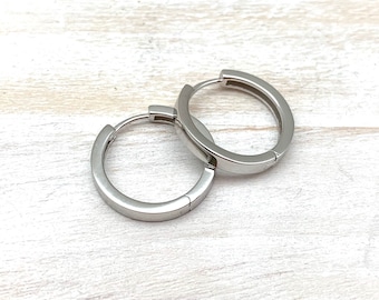 Small Modern Silver Hoops - 16mm Silver Huggie Earrings - 16mm x 2mm Silver Hinged Earrings - Small Silver Hoops - Minimalist Modern Hoops