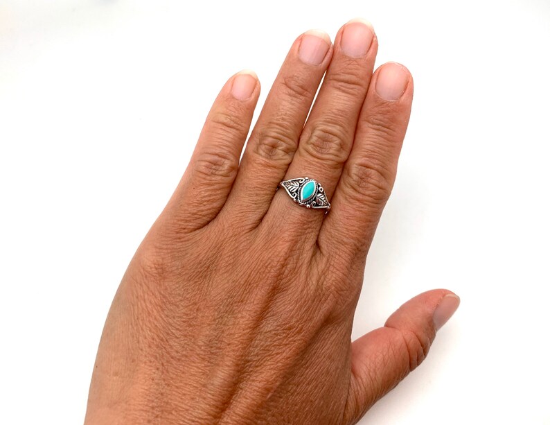 7 8 Turquoise Silver Ring Leaf Turquoise Ring Southwest Natural Turquoise Everyday Turquoise Ring for Women Size 5 10 6 9