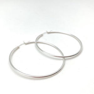 Large Snap Post Hoop Earrings - Large Silver Hoops - Large Skinny Hoops - 60mm Sterling Silver Hoops - 60mm x 2mm Hoops - 60mm Hoops