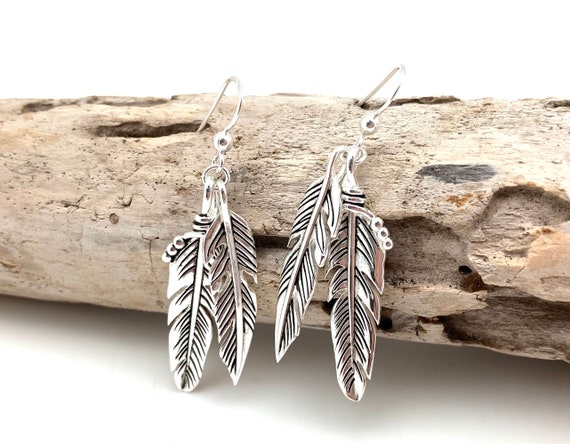 Sterling Silver Double Feather Dangle Earrings Sterling Silver Double Feather Dangle Earrings