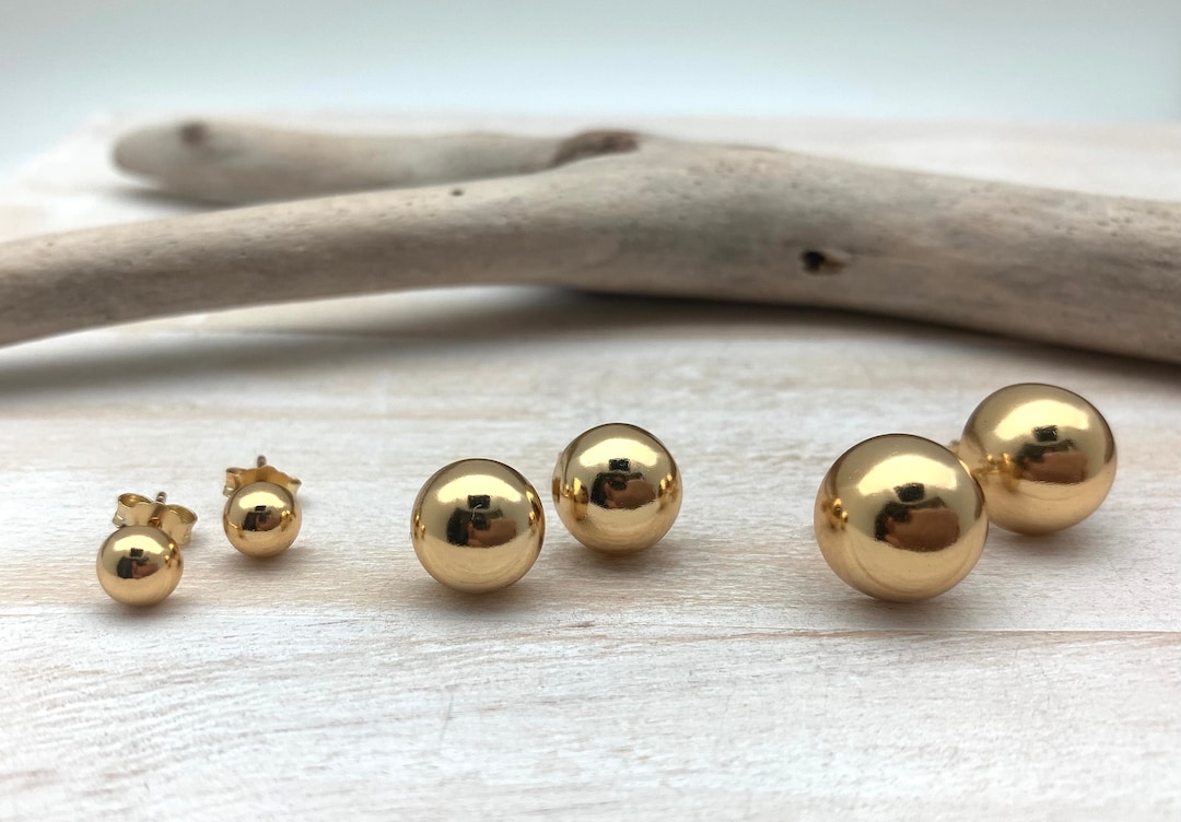 Gold Ball Post Earrings 12 10 6mm // Gold Half Dome Post Etsy