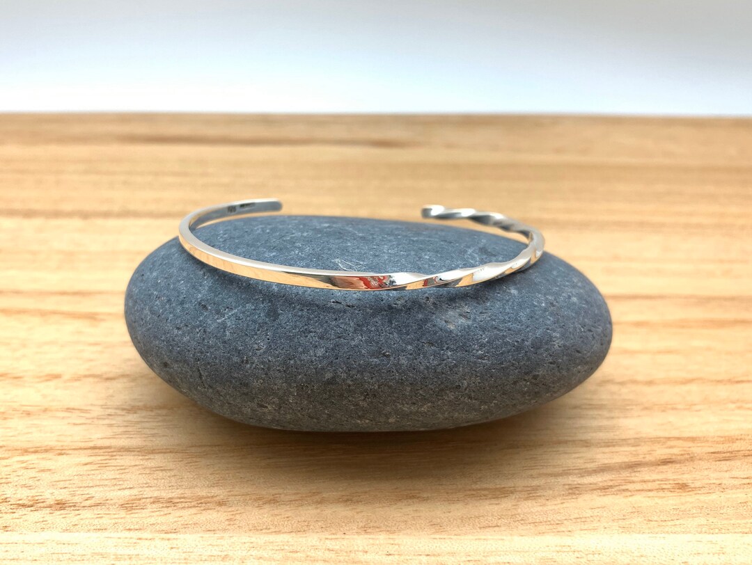 Simple Cuff Silver Twist Plain Cuff Bracelet / Simple Twist Cuff / Asymmetrical ...