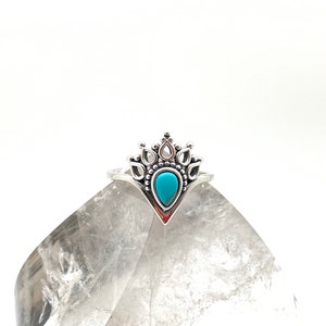 Turquoise Crown Ring Size 10 / Turquoise Silver Ring / Turquoise Mandala Ring / Everyday Turquoise / Ring for Women / 925