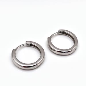 Medium Silver Huggie Earrings 18mm, 20mm Medium Silver Hoop Earrings - 18mm, 20mm Silver Hinged Earrings - Best Selling - Silver Huggies