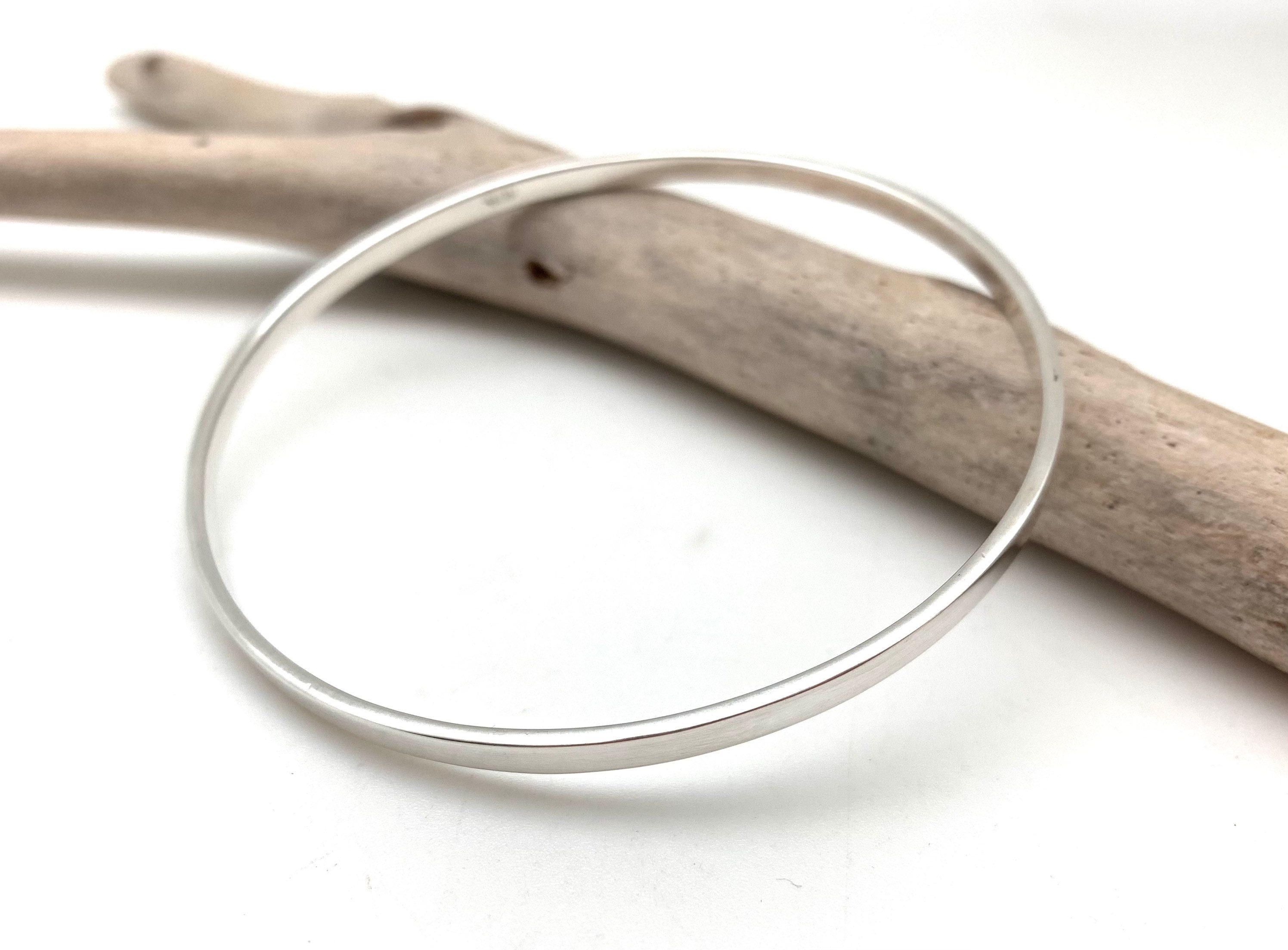 Solid Silver Bangle 7”/ Plain Flat 3mm Bangle / Simple Stacking Sterling Bangle / Sterling Silver 925