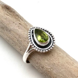 Peridot Silver Ring / Peridot Sterling Ring / Natural Peridot / Bali / August Birthstone / Green Peridot / Size 5, 6, 7, 8, 9