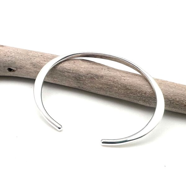 Simple Silver Cuff / Flat Sterling Bangle 5mm / Minimalist Bracelet / Sterling Silver 925 / Stackable Bangle / Dainty Bracelet