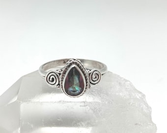 Mystic Topaz Silver Ring / Mystic Topaz Simple Ring / Green Purple Topaz / Size 5, 6, 7, 8, 9 / 925 Sterling Silver