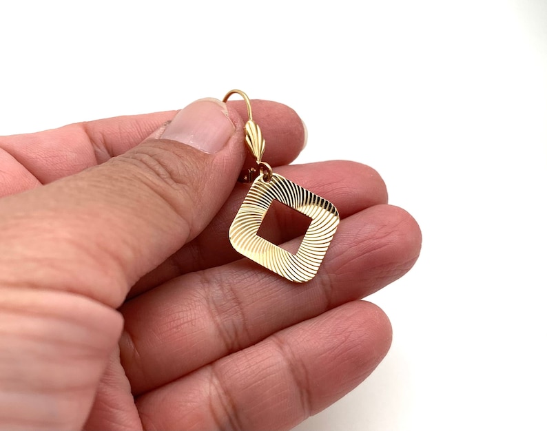 Simple Gold Earrings Mid-Century Gold Lightweight Goldfill Gold Square Sparkling Earrings Everyday Gold Square Dangly Earrings