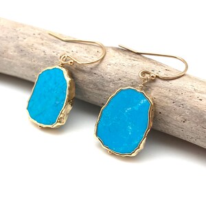 Sliced Turquoise Earrings // Gold Dipped Turquoise Earrings // Gold Fill Ear Wires