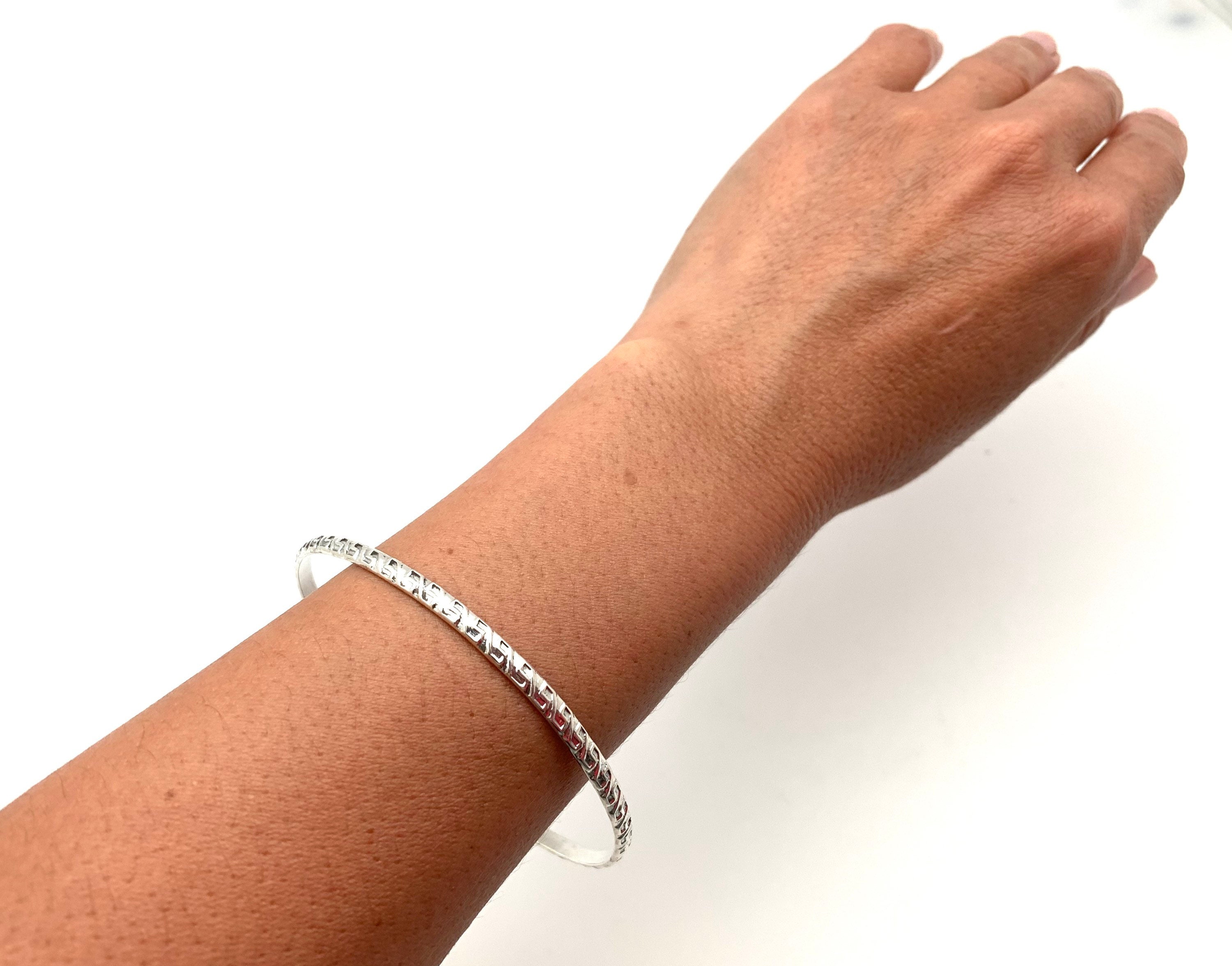 Solid Silver Bangle / Etched Silver Bracelet / 7