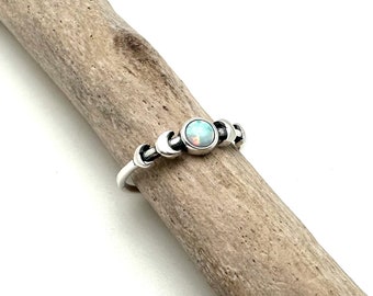 Moon Phase Opal Ring 5-10 / White Opal Moon Ring / Silver Little Moon Ring / 925 Sterling Silver