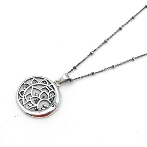 Mandala Moon Silver Necklace / Moon Mandala Circle Pendant / Mandala Medallion / Peace and Harmony / 925 Silver / Oxidized / Pendant Only