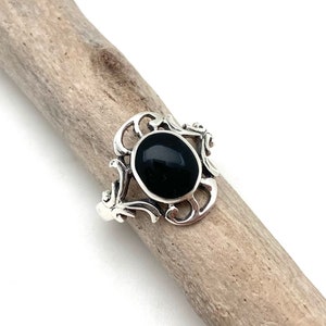 Black Onyx Swirl  Silver Ring / Swirl Black Onyx Ring / Natural Onyx / Women&#39;s Onyx Ring / Size 7, 8, 9
