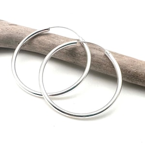 Large Silver Endless Hoop Earrings - 50x2.5mm Large Silver Hoops - 50mm Sterling Silver Hoops - Lightweight Hoops - 925 Sterling Silver