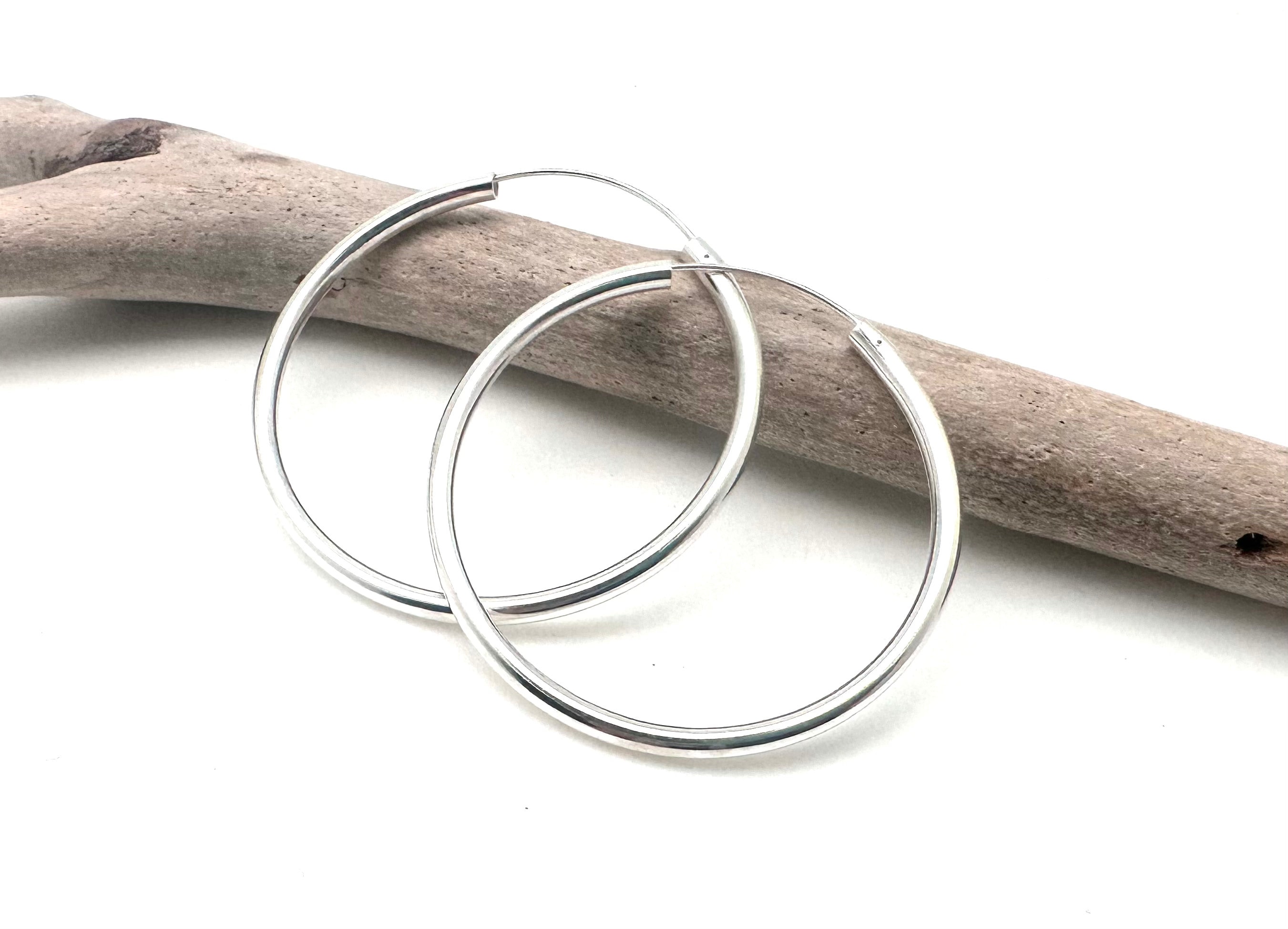 Orecchini A Cerchio Rotondi Spessi E Semplici Da 2" 5 Mm X 50 Mm In Vero Argento Sterling 925 - Italia