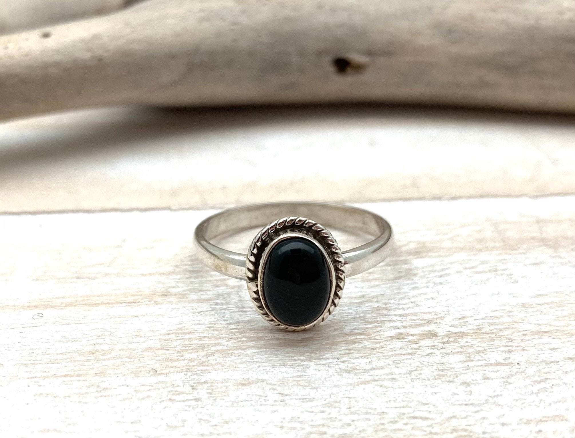 Black Onyx Silver Ring / Star Black Onyx Ring / 925 Sterling