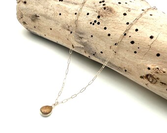 Tiger’s Eye Necklace 17mm // Natural Tiger Eye Pendsnt // Gold Fill Paper Clip Necklace