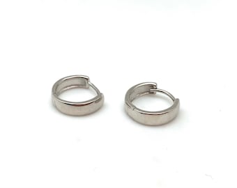 Small Silver Huggie Earrings - 12mm x 3mm Small Silver Hoop Earrings - 12mm Silver Hinged Earrings - Best Selling - Silver Huggies - 925