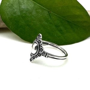 Mandala Bead Long Finger Ring 18mm / Meditation Bead Ring / Silver Bead Marquee Ring /  size 5-10 / 925 Silver