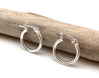 Small 14mm Snap Post Hoop Earrings - 14mm x 2.5 Small Silver Hoops - Small Latch Hoops - 14mm Sterling Silver Hoops - 14mm x 2.5 Hoops