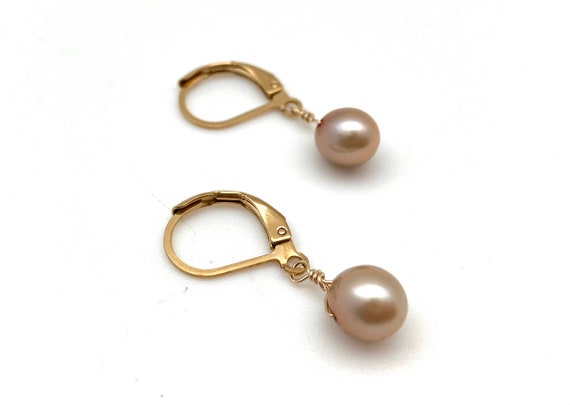 Pink Peach Pearl and Moonstone Drop Earrings 14k Gold-filled Pink Peach Pearl and Moonstone Drop Earrings 14k Gold-filled