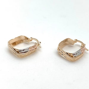 Tricolor Square Earrings - Multi Color Square Hoops - Three Tone - Light Gold Hoops - Goldfill - Rose Gold, Gold and Silver