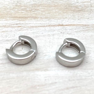 Tiny Modern Silver Hoops - 10mm Silver Huggie Earrings - 10mm x 3mm Silver Hinged Earrings - Small Silver Hoops - Minimalist Modern Hoops