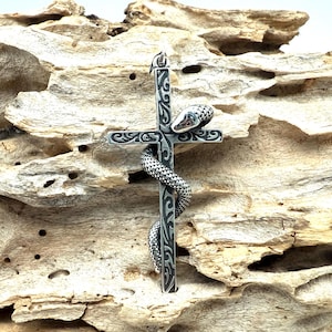 アクセサリー vintage silver925 snake cross pendant Sterling Silver Snake Cross Pendant, Oxidized Serpent, Gothic