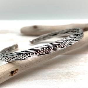 Silver Weave Cuff / Weaved Silver Bracelet / Weave Flat Adjustable Sterling Cuff Bracelet / Silver Cuff 6.5&quot; to 8.5&quot; / 925 Sterling Silver