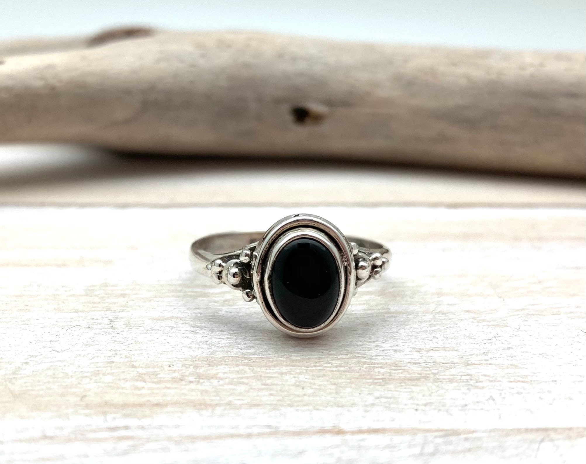Black Onyx Small Bali Silver Ring / Swirl Black Onyx Ring / | Etsy