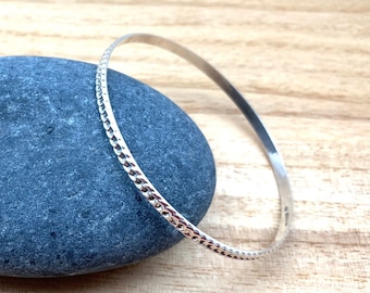 Solid Silver Chain Bangle / Chain Pattern Silver Bangle 8" / 3mm Chain Pattern Sterling Bangle / Stackable / Sterling Silver 925