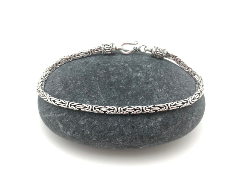 Handgjort 3 mm oxiderat sterlingsilver bysantinskt armband bild 2