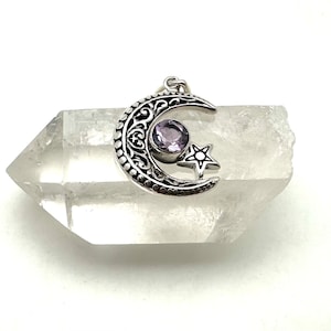 Moon Star Silver Pendant with Pearl / Amethyst Moon Star Pendant / Celestial / Bali Moon / 925 Sterling Silver