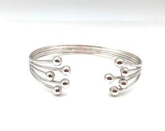 Silver Cuff / Tentacles Silver Cuff / Flower Sterling Bangle / Silver Bead Bracelet / Sterling Silver 925 / Flower Filament Bracelet
