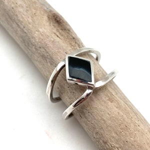 Black Onyx Silver Cage Ring 6-12 / Black Onyx Multi Band Ring / Natural Diamond Onyx / Onyx Statement Ring / 925 silver