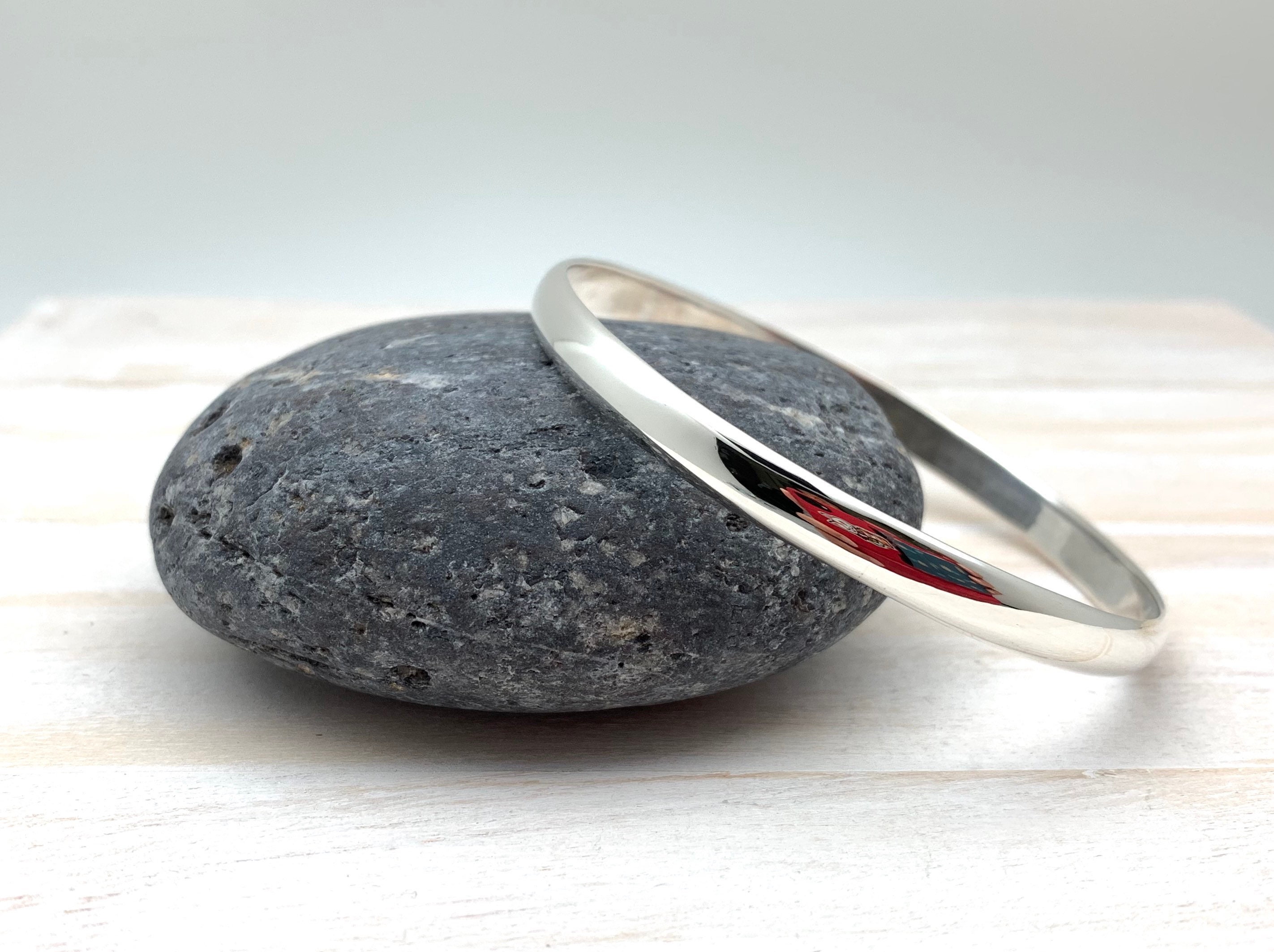 Solid Silver Bangle Small Size / Plain Bracelet 6