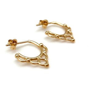 Gold Small Alhambra Hoop - Gold 15mm Hoop - Gold 15mm x 15mm Hoops - Gold Post Hoop Earrings - 15mm Gold Plated 925 Sterling