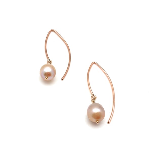 Peach Pearl Rose Gold Earrings / Lavender Teardrop Pearl / Rose Gold Threader / Natural Japanese Pearl / June Birthstone / Gold fill