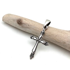 Silver Victorian Cross Pendant / Small Sterling Cross 23mm / Delicate Cross Oxidized Pendant / 925 Silver