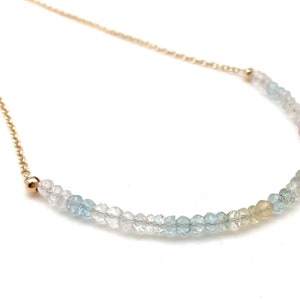 Natural Aquamarine Dainty Gold Necklace // Soft Blue, Pink, Yellow, Clear // March Birthstone // 16&quot; to 18&quot; Adjustable //Gold Fill