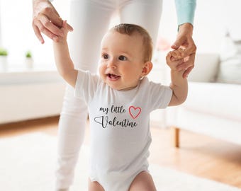 Cotton Baby Short-sleeved or Long-sleeved Onesie My Little Valentine, Baby Shower Gifts for Newborn, New Mom Basket Ideas, Fashion Bodysuits