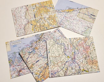 5 Map Envelope Set Handmade Recycled DIY Mail Art Stationary Thank You Letter Invitation Upcycled Paper