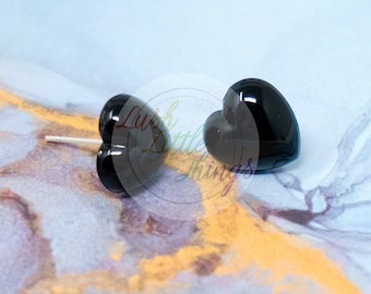 PIERCED Glossy Black Heart Stud Earrings | Heart Earrings | Stud Earrings | Pierced Earrings | Black Heart Earrings