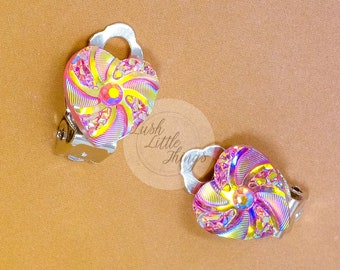 CLIP-ON Pink Heart Stud Earring  | Shiny Heart Earrings | Stud Earrings | Clip on Earrings | Heart Earrings